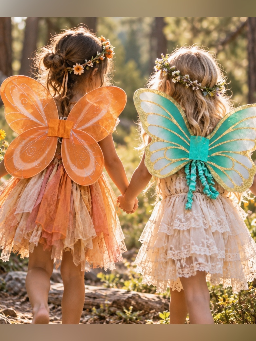 Girls Butterfly Wings Costume Set 2-Piece Orange & Teal Butterfly Wings